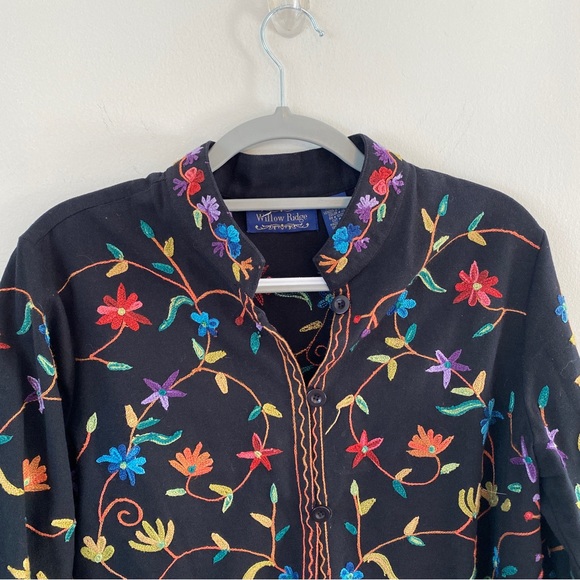 Vintage Willow Ridge Black Floral Embroidered Button Up Jacket - Picture 4 of 7